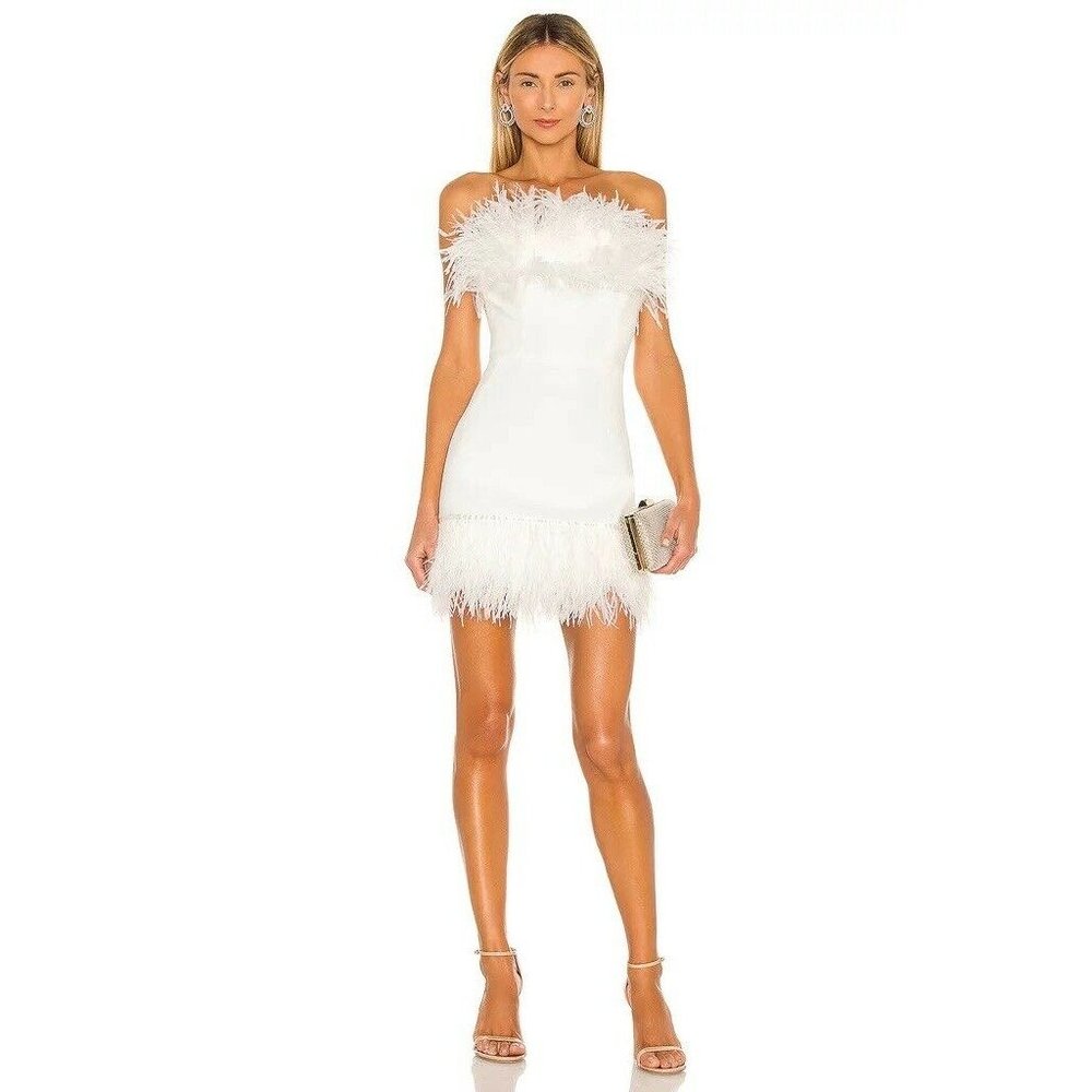 Bronx and Banco Lola Blanc Mini Feather Dress White Wedding Formal S